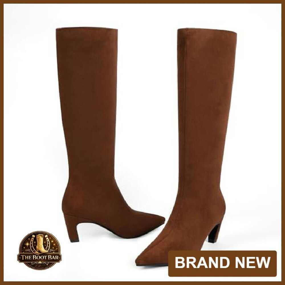 Knee High Boots Pointed Toe Kitten Heel Faux Suede Women's Size - Picture 5 of 8